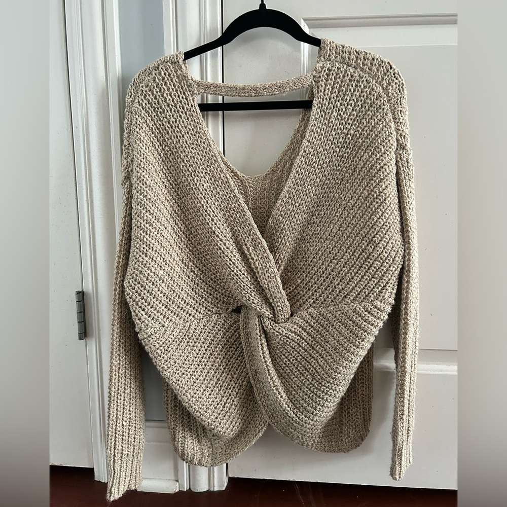 She + Sky Oversized Open Cross Back Cream Sweater Size L